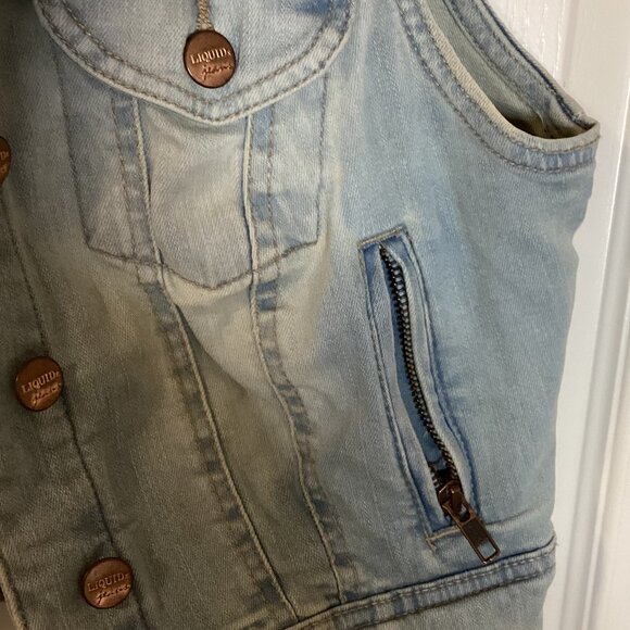 Liquid X Women's Youth Denim Jean Sleeveless Vest Size S/P Layering Hippie Y2K - Picture 3 of 8